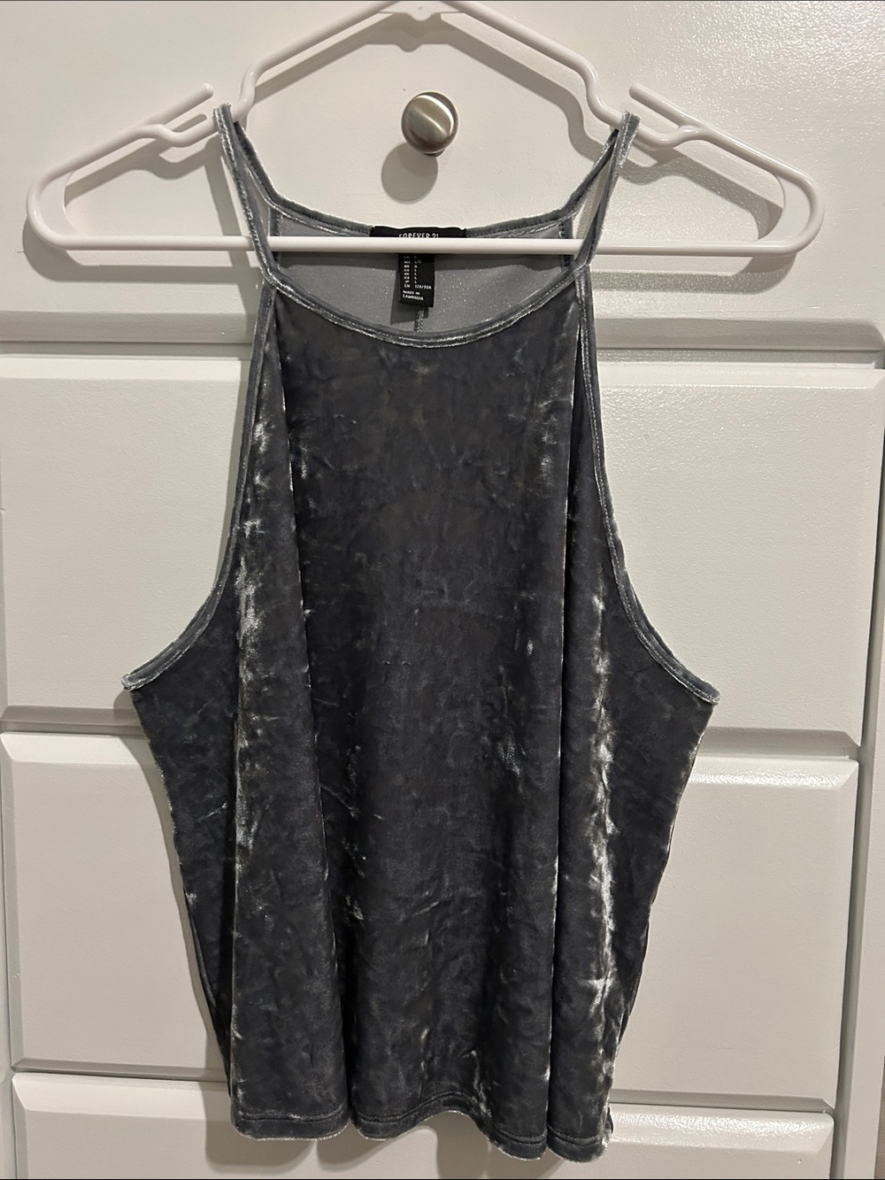 Forever 21 Crushed Velvet Halter Tank - Sage Green